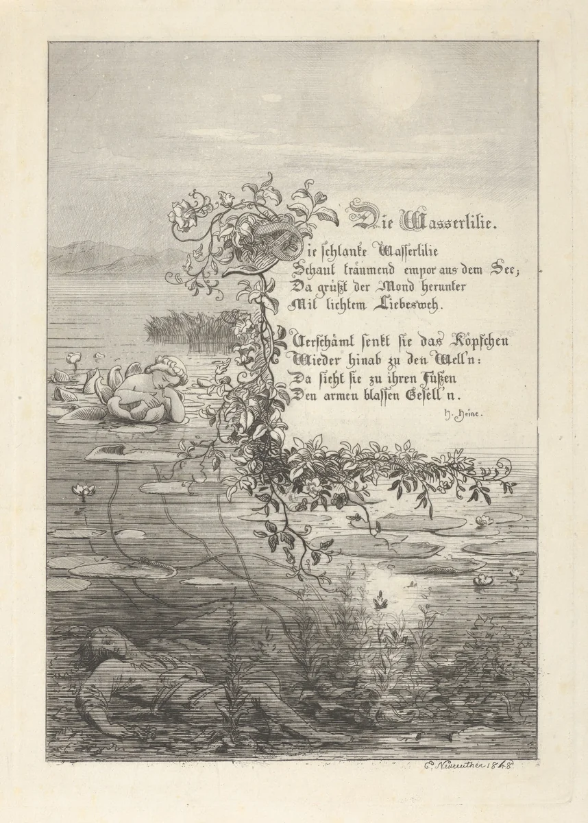 Illustrated Poem ‘The Water Lily’ (Die Wasserlilie – Heinrich Heine) by Eugen Neureuther, print, 1848