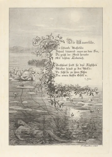 Illustrated Poem ‘The Water Lily’ (Die Wasserlilie – Heinrich Heine) by Eugen Neureuther, print, 1848