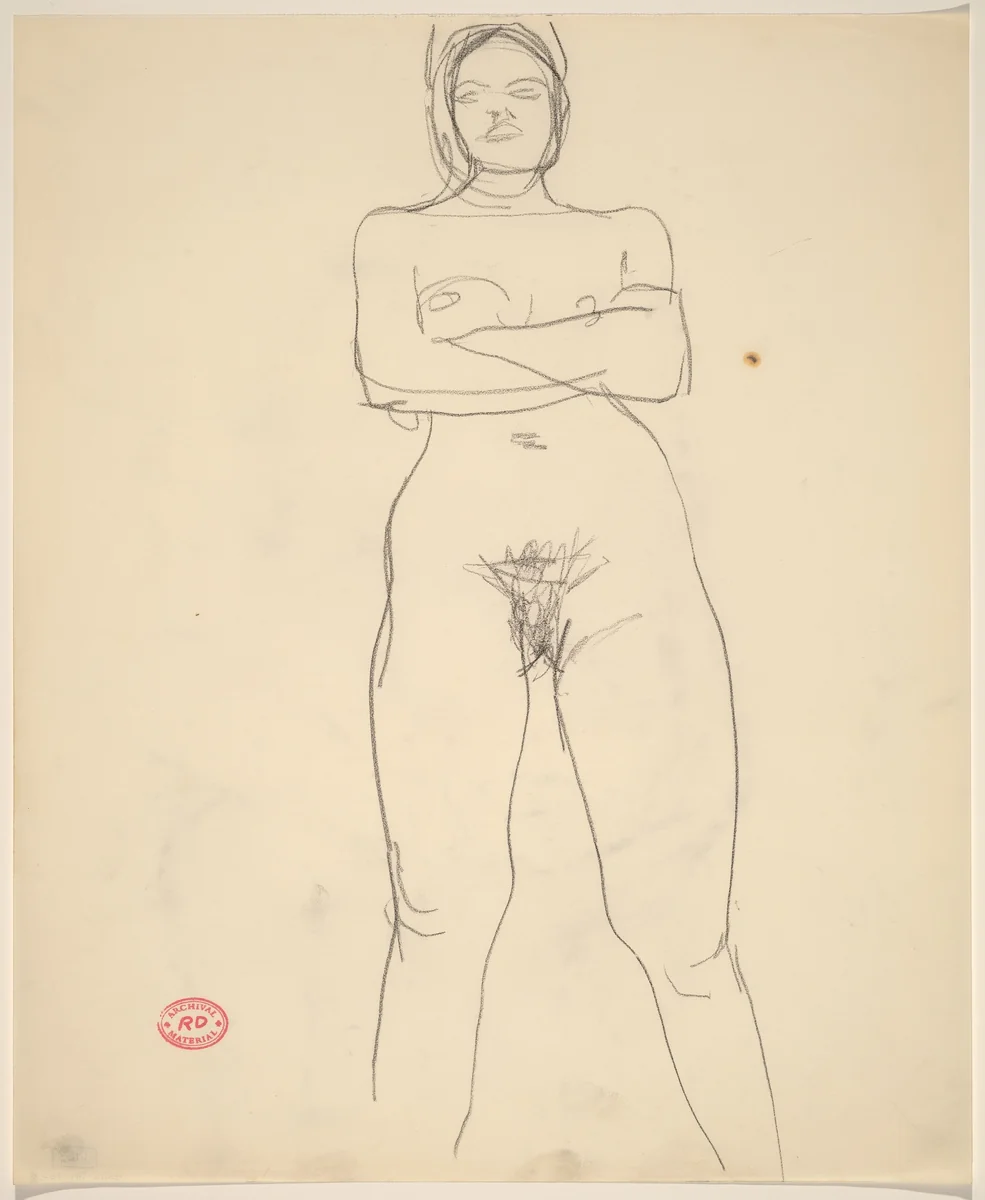 Untitled [standing female nude with arms crossed] by Richard Diebenkorn, drawing, 1955-1967