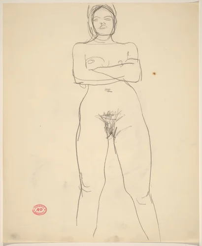 Untitled [standing female nude with arms crossed] by Richard Diebenkorn, drawing, 1955-1967