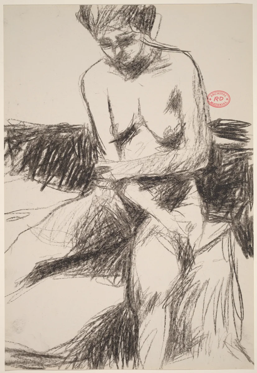 Untitled [seated female nude holding her elbow] by Richard Diebenkorn, drawing, 1955-1967