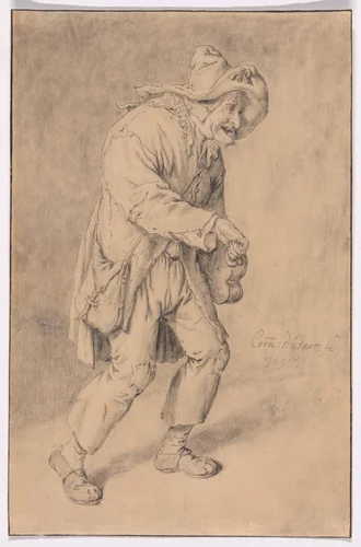 Hurdy-Gurdy Player by Cornelis Dusart, drawing, 1695