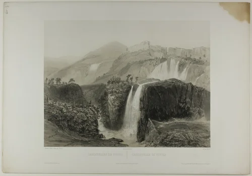 Waterfalls of Tivoli, plate eighteen from Italie Monumentale et Pittoresque by Nicolas Chapuy, print, 1843-1853