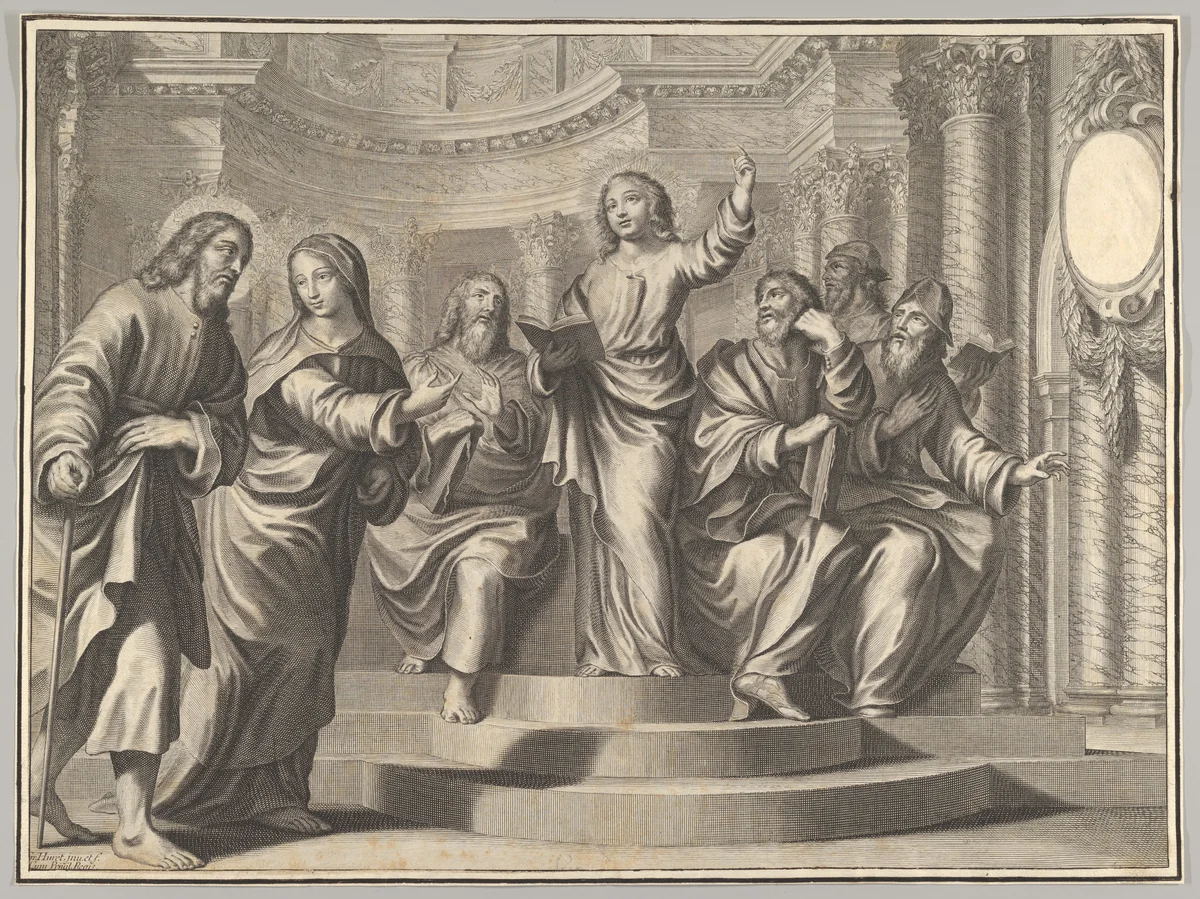 Christ Confounding the Elders in the Synagogue by Grégoire Huret, print, 1620-1670