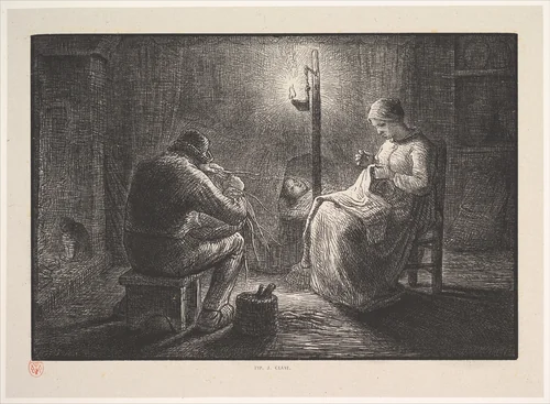 Night, from "Four Times of the Day" by Jean-François Millet, print, 1830-1875