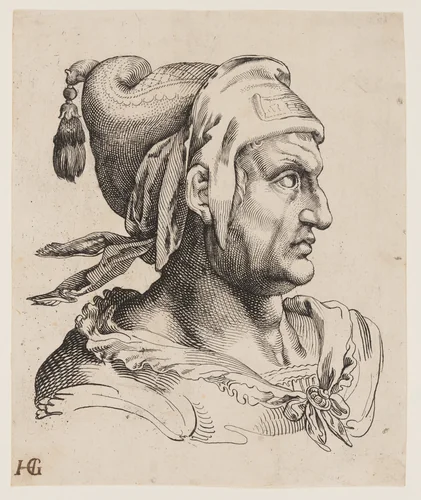 Bust of a Man in Profile by Jacob Matham, print, 1607