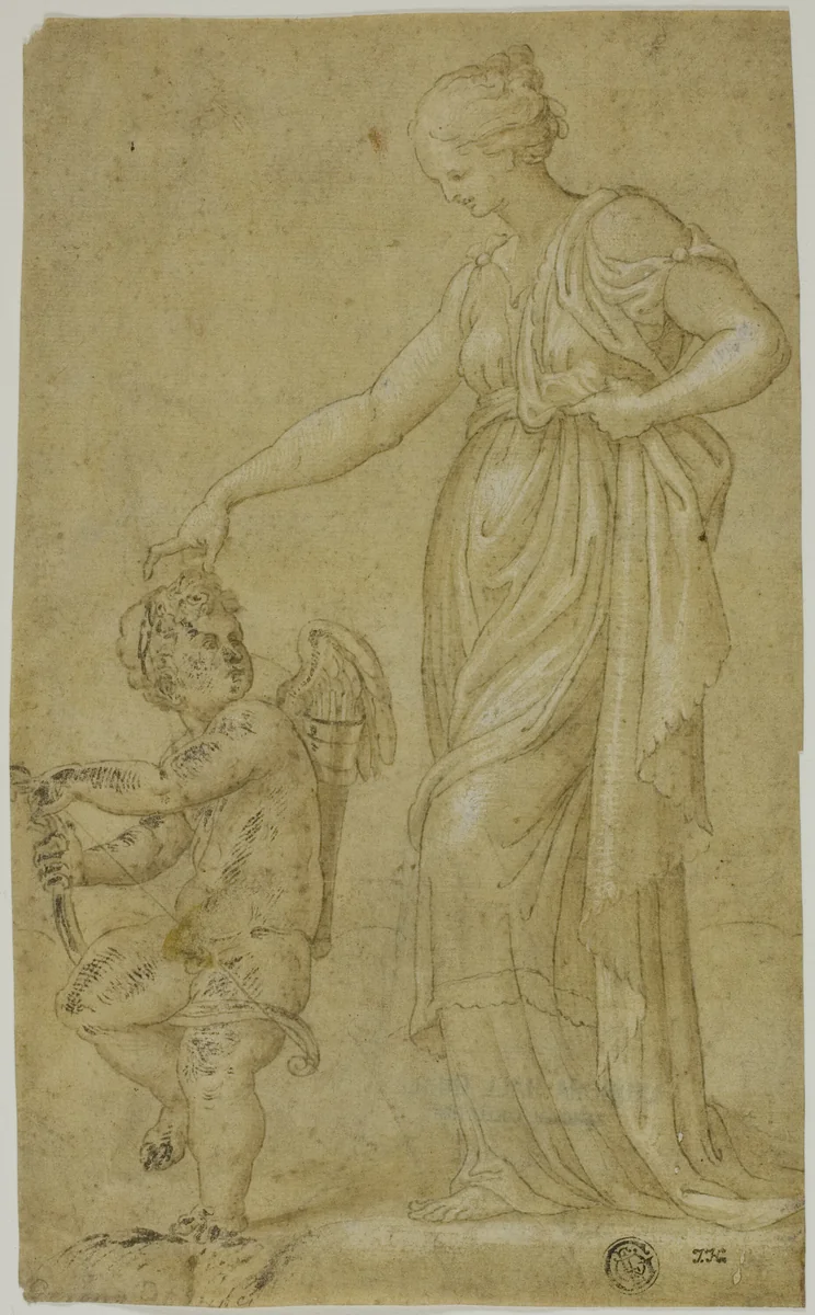 Venus (?) and Cupid by Bernardino Campi, drawing, 1541-1591