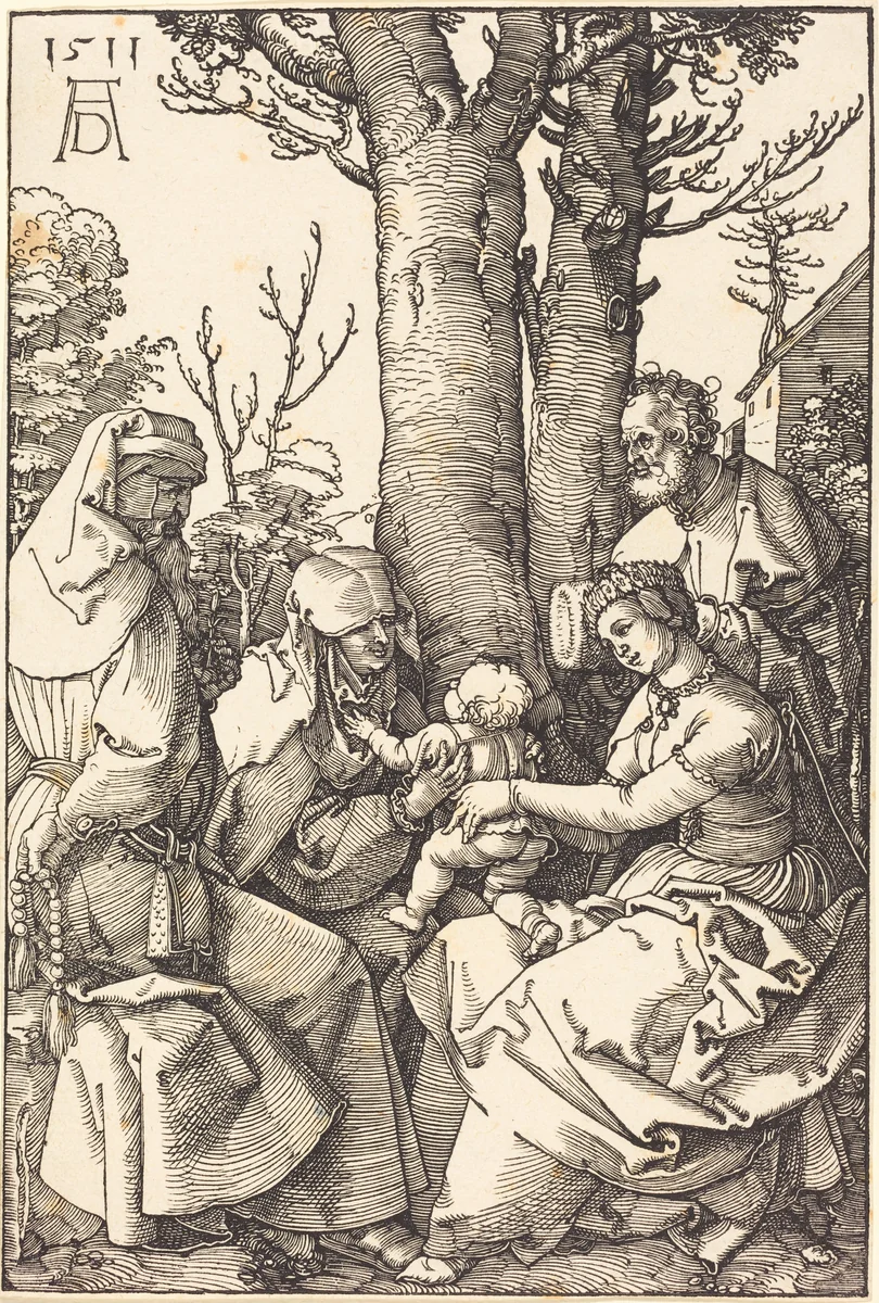 The Holy Family with Joachim and Anne under a Tree by Albrecht Dürer, print, 1511