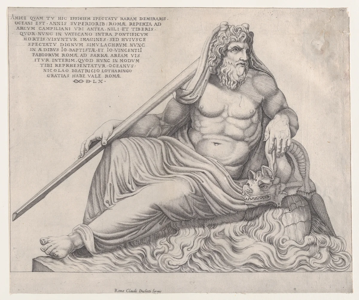 The Ocean God, from "Speculum Romanae Magnificentiae" by Nicolas Beatrizet, print, 1560