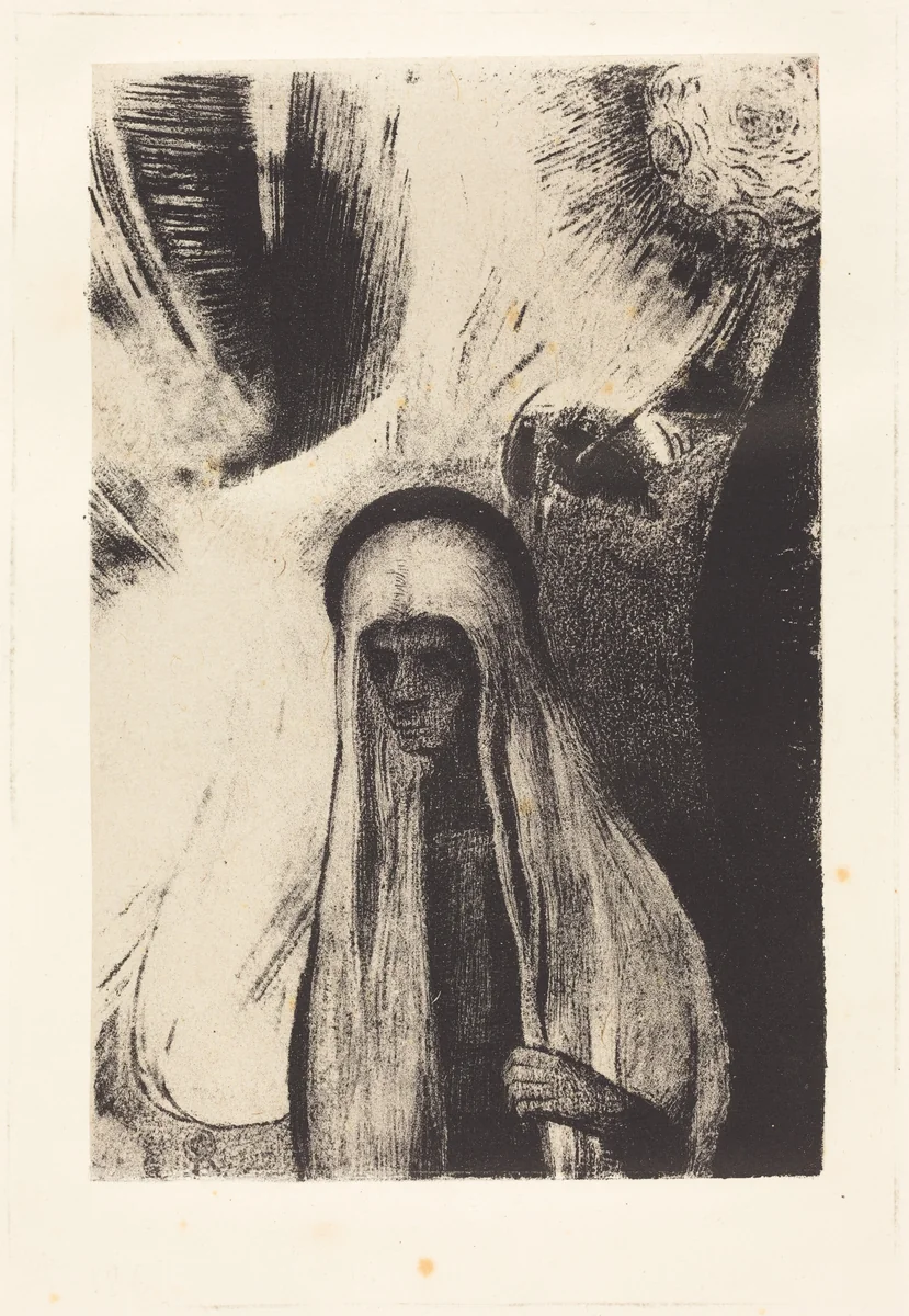 La Vieille: Que Crains-tu? Un large trou Noir! Il est vide peut-etre? (What are you afraid of? A wide black hole! It is empty, perhaps!) by Odilon Redon, print, 1896