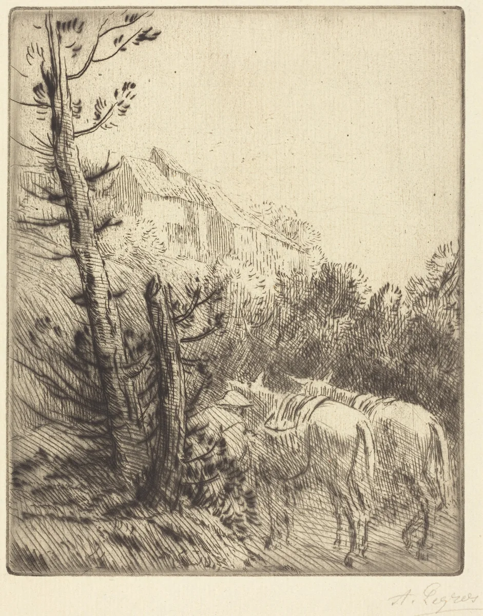 Farm on the Hillside (La ferme sur le coteau) by Alphonse Legros, print, 1837-1911