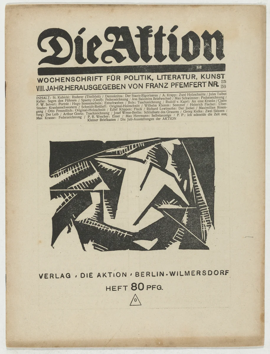 Die Aktion, vol. 8, no. 25/26 by Stanislaw Kubicki
A. Krapp
Franz Wilhelm Seiwert
Karl Schmidt-Rottluff
Otto Freundlich, periodical, 1918