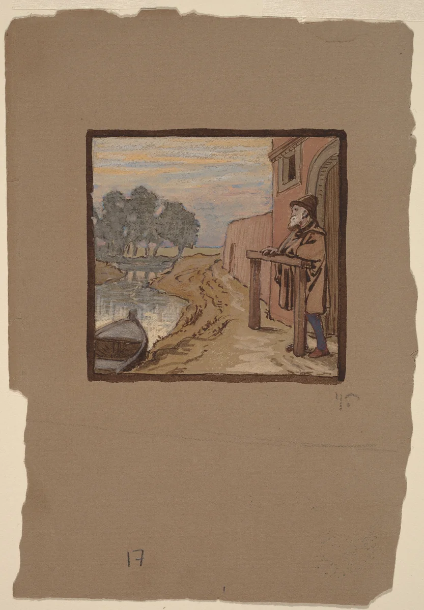 Old Man by a River by Elihu Vedder, drawing, 1863