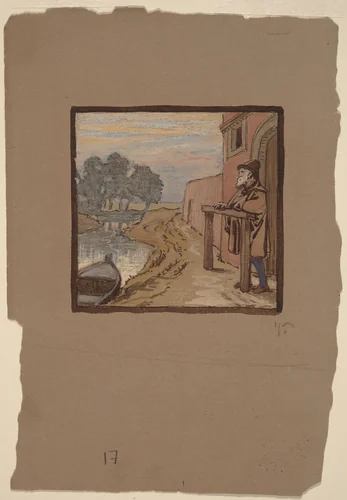 Old Man by a River by Elihu Vedder, drawing, 1863