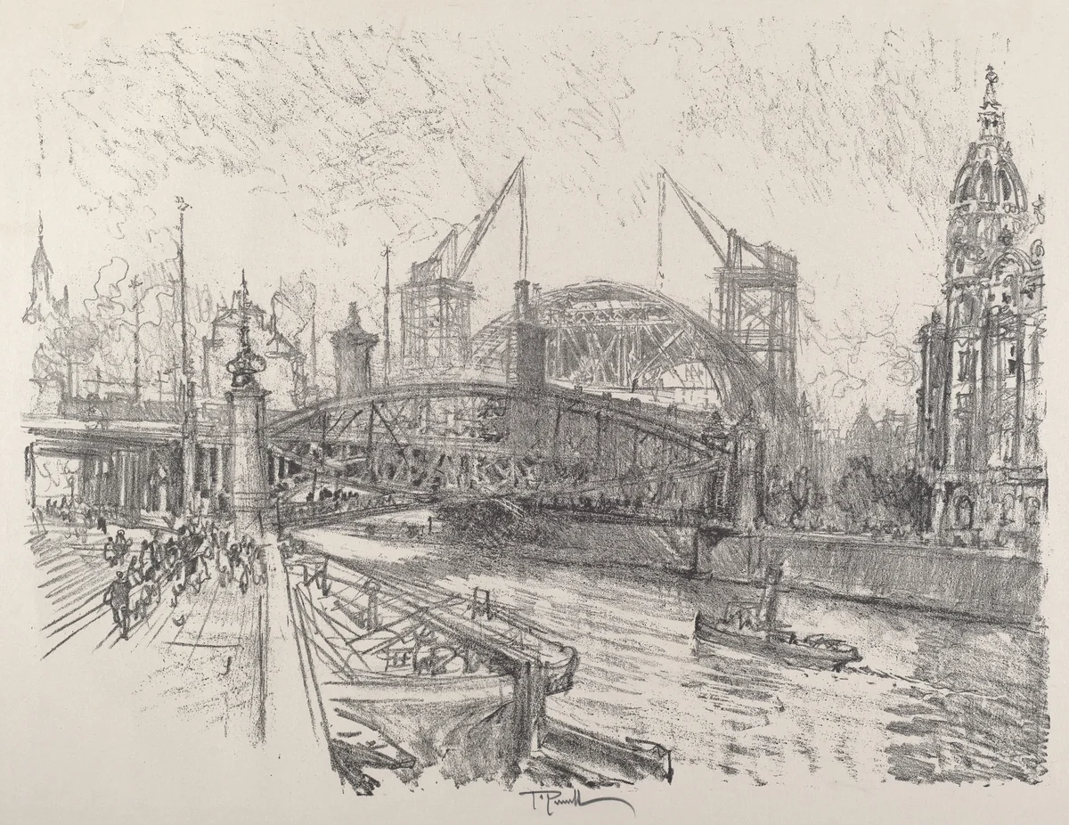 Building the Freidrich-Strasse Station by Joseph Pennell, print, 1921