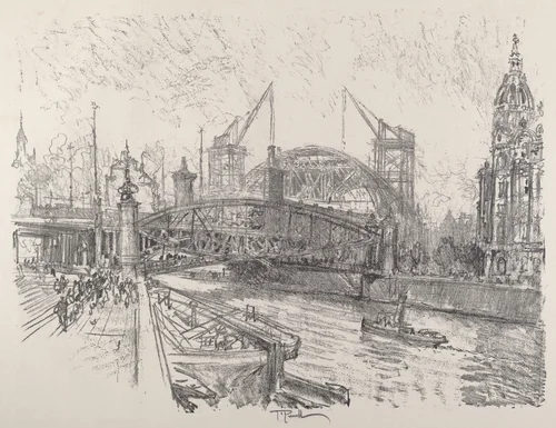 Building the Freidrich-Strasse Station by Joseph Pennell, print, 1921