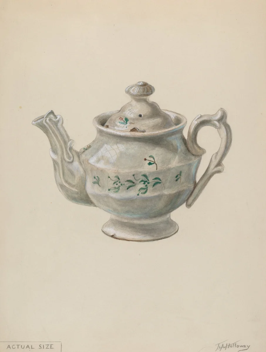 Teapot by Thomas Holloway, index of american design, 1936