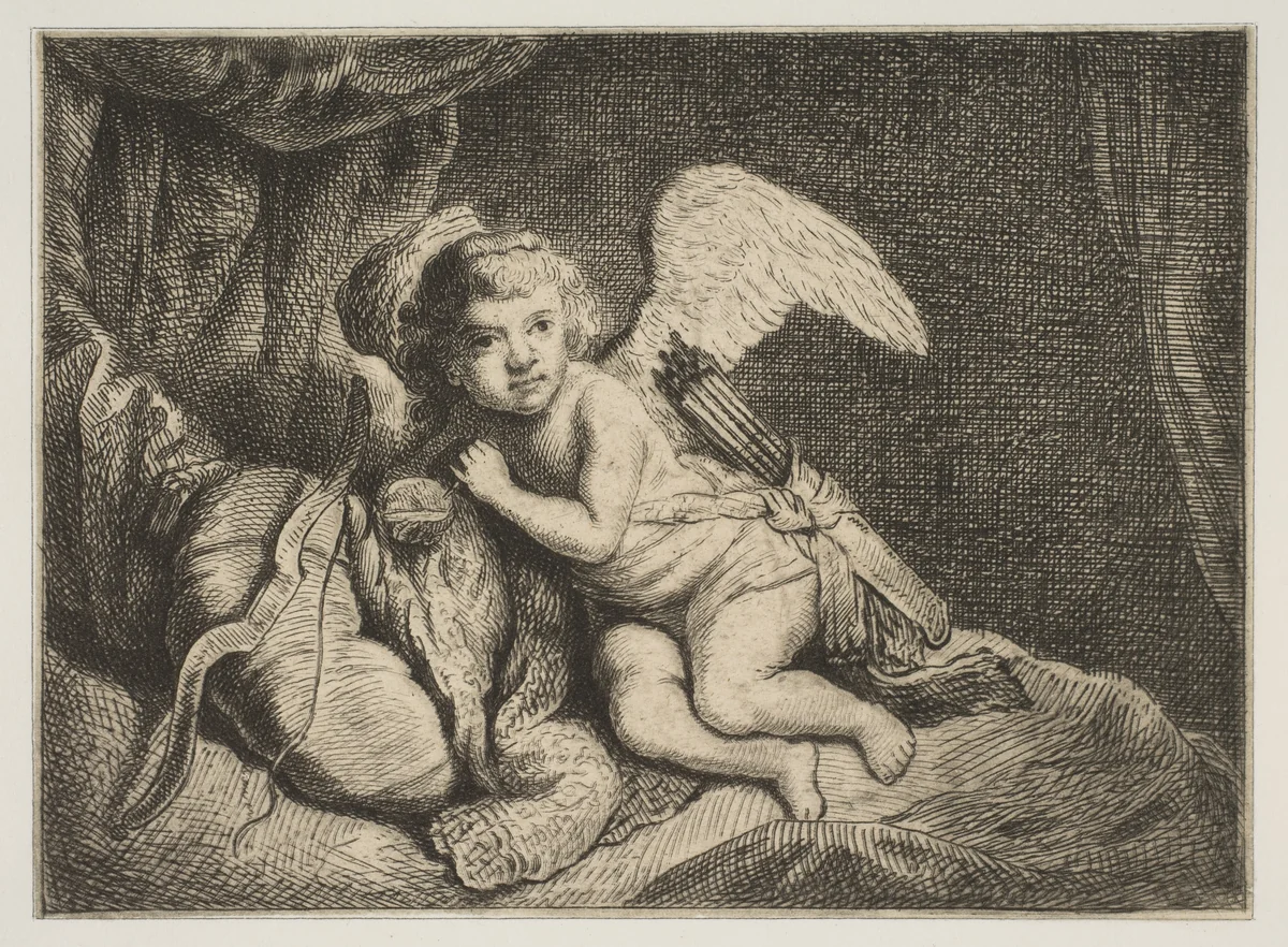 Cupid Resting (copy) by Rembrandt van Rijn, print, 1620-1669
