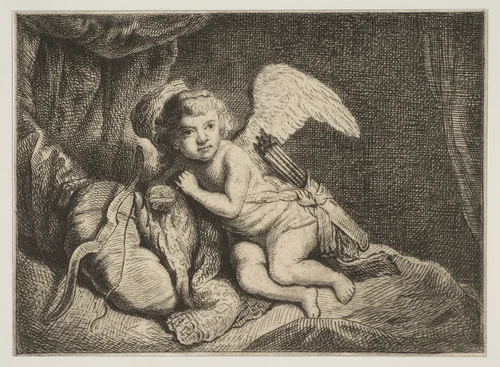 Cupid Resting (copy) by Rembrandt van Rijn, print, 1620-1669