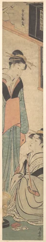 Two Girls Talking Near the Hibachi (Fire-Pot) by Torii Kiyonaga (鳥居清長), print, 1775-1795