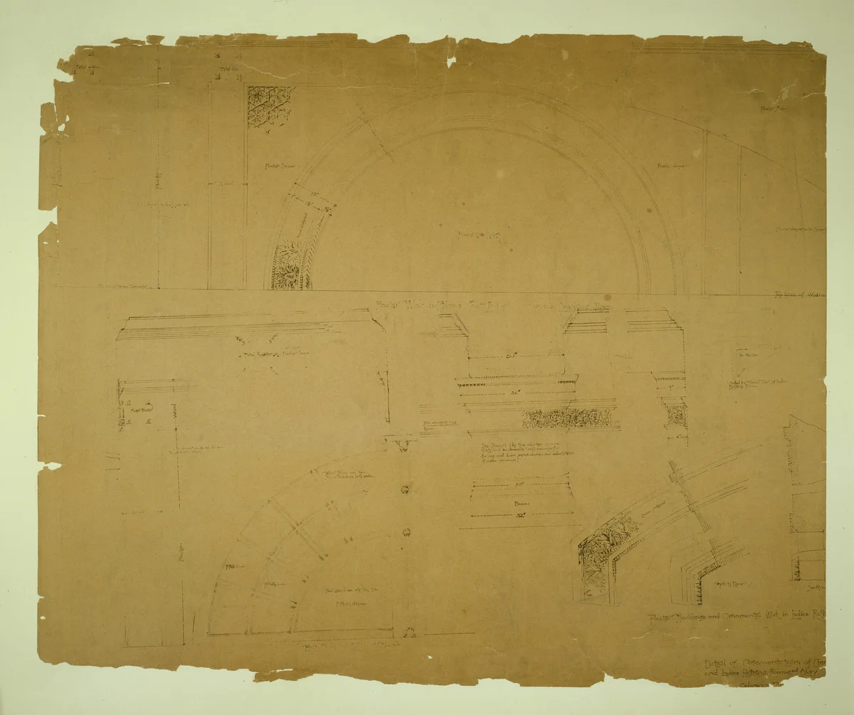Auditorium Building, Chicago, Illinois, Plaster Details for Retiring Rooms by Adler and Sullivan, drawing, 1886-1889