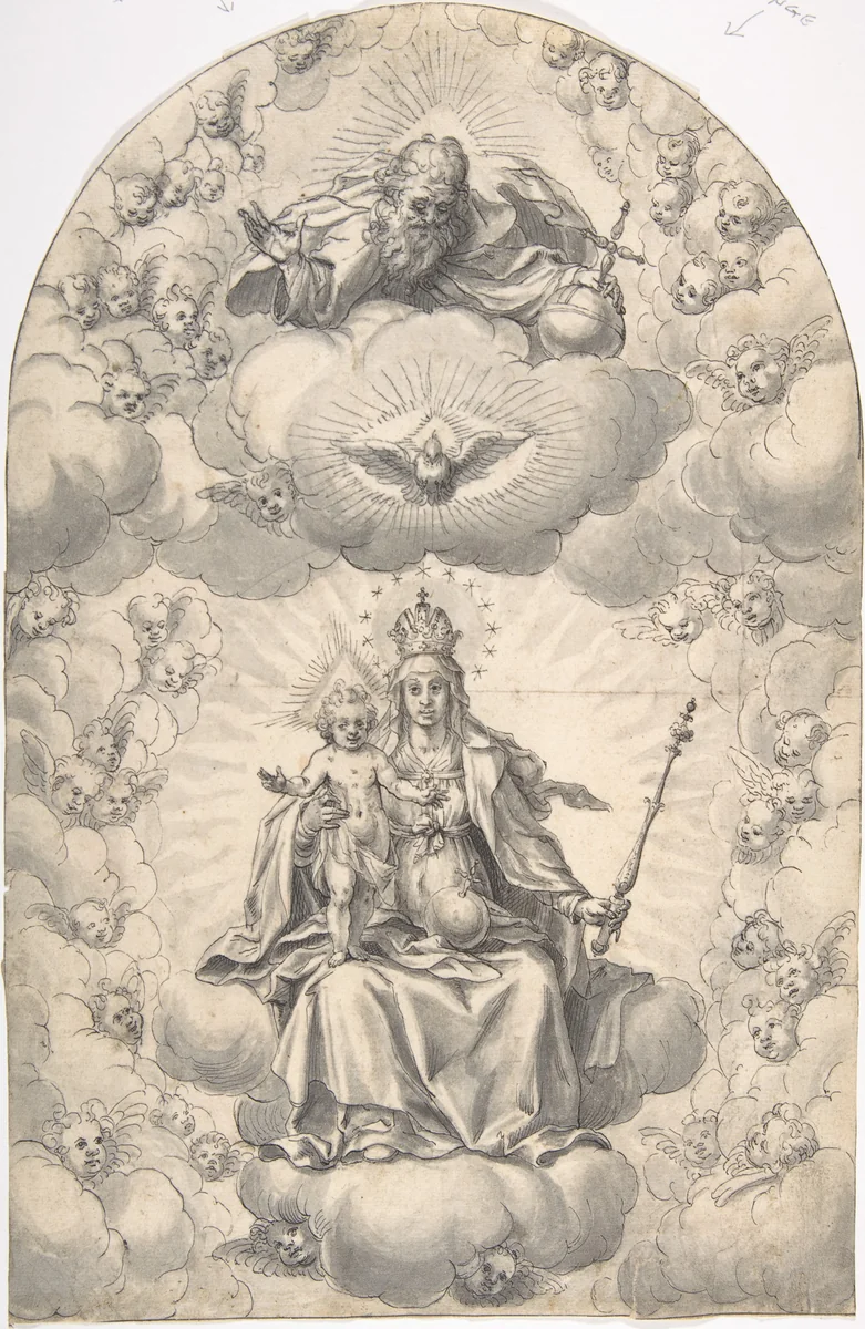 Madonna and Child Enthroned by Hans Werl, drawing, 1570-1608