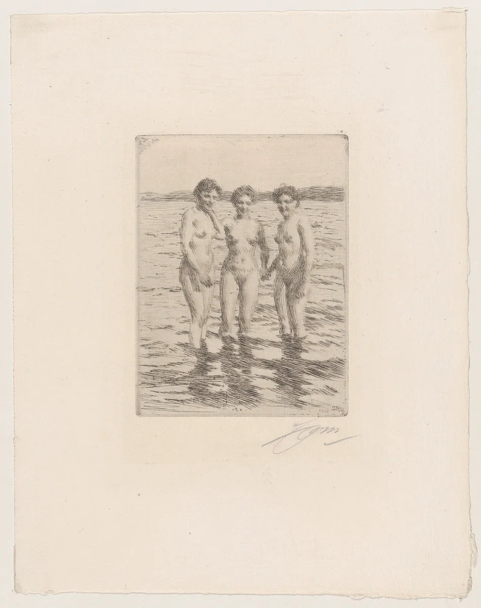 The Three Graces by Anders Zorn, print, 1910
