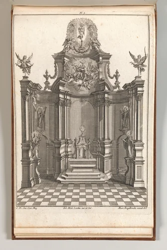 Design for a Monumental Altar, Plate e from 'Unterschiedliche Neu Inventierte Altäre mit darzu gehörigen Profillen u. Grundrißen.' by Johann Michael Leüchte, book, 1745-1755