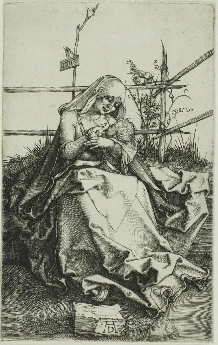 Madonna on a Grassy Bank by Albrecht Dürer, print, 1503