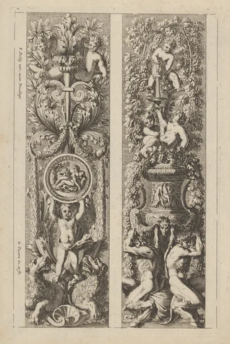 Two Designs for Panels with Candelabra Decorations, from "Montants d'ornement" by Jean Le Pautre, print, 1635-1645