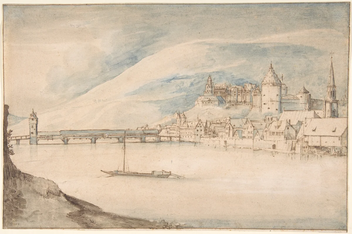 View of Heidelberg by Jan Brueghel, drawing, 1583-1594