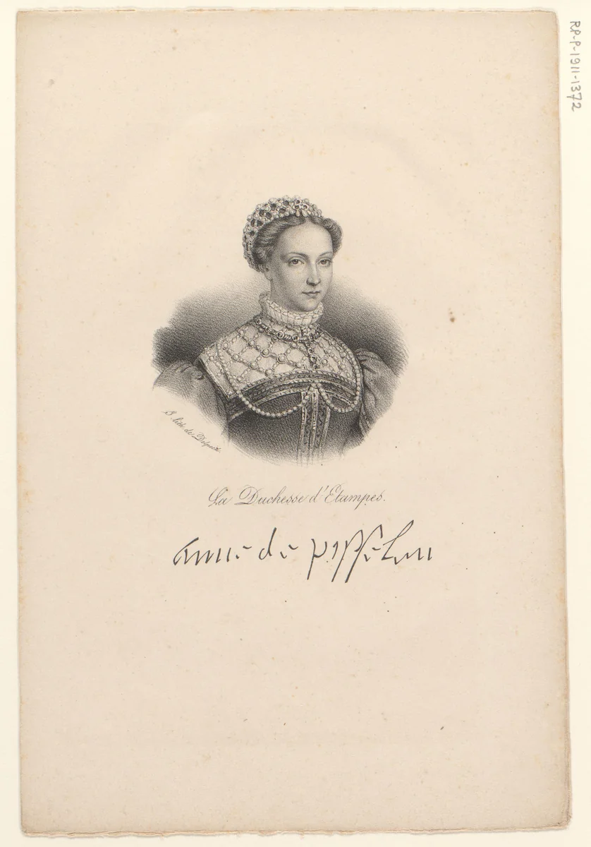 Portret van Anne de Pisseleu d'Heilly by anonymous, print, 1818-1842