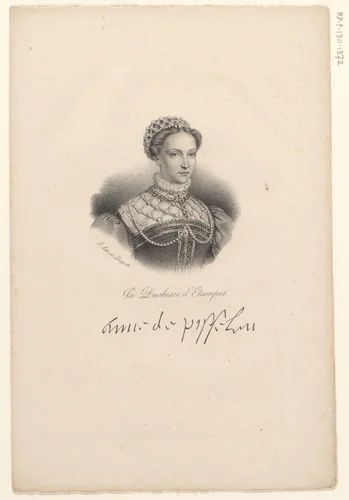 Portret van Anne de Pisseleu d'Heilly by anonymous, print, 1818-1842