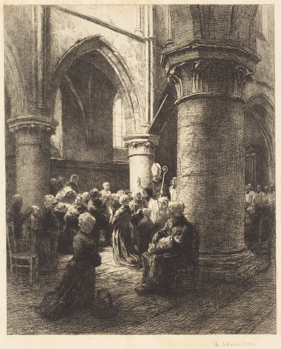An Episcopal Visitation by Léon Augustin Lhermitte, print, 1881