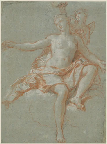 Cupid Stealing Venus's Floral Crown by Antoine Coypel, drawing, 1705-1708
