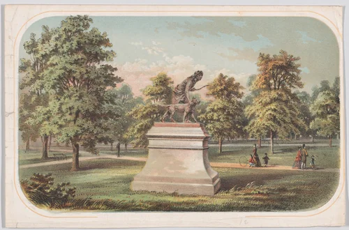Central Park, Statue of the Indian Hunter by anonymous, print, 1869