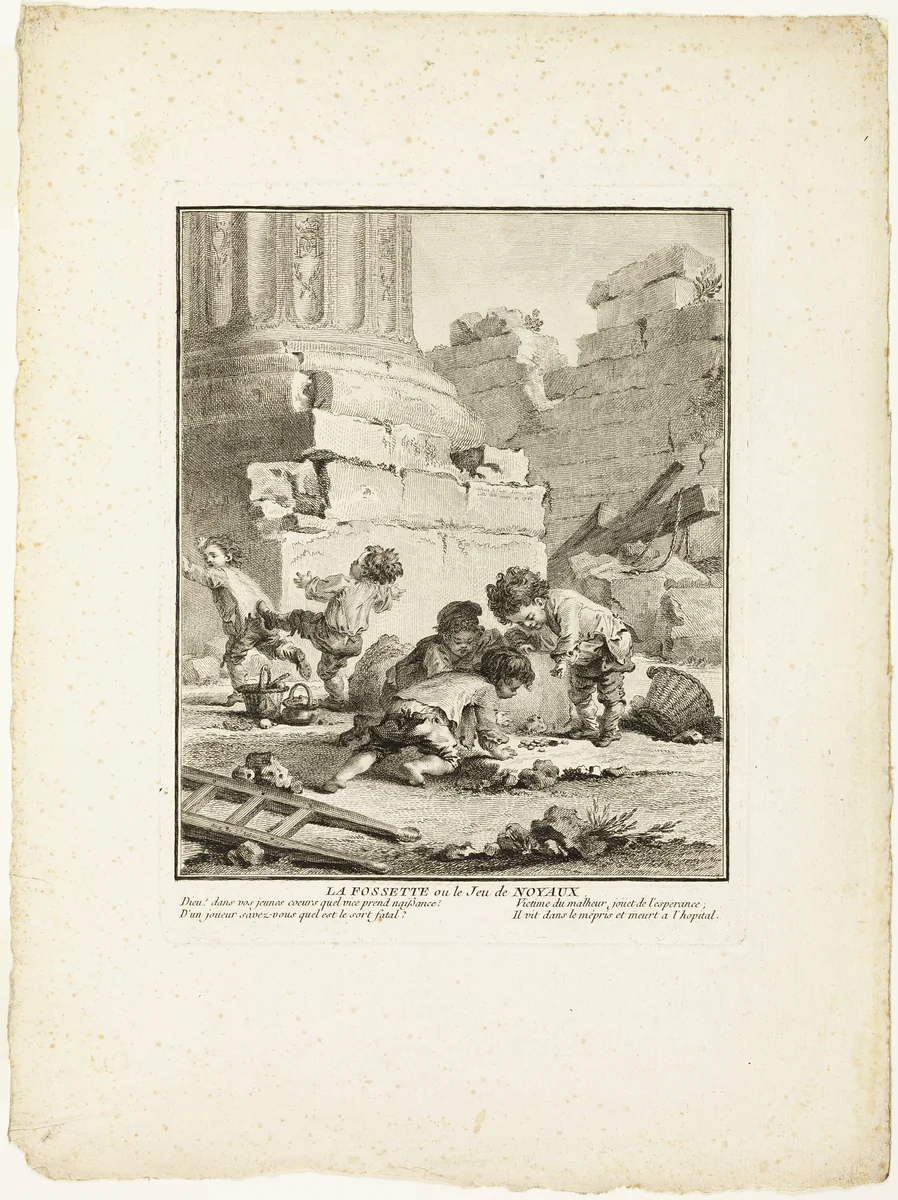 The Dimple, or The Game of Stones, from The Games of the Urchins of Paris by Jean-Baptiste Tilliard, print, 1770