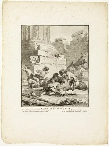 The Dimple, or The Game of Stones, from The Games of the Urchins of Paris by Jean-Baptiste Tilliard, print, 1770