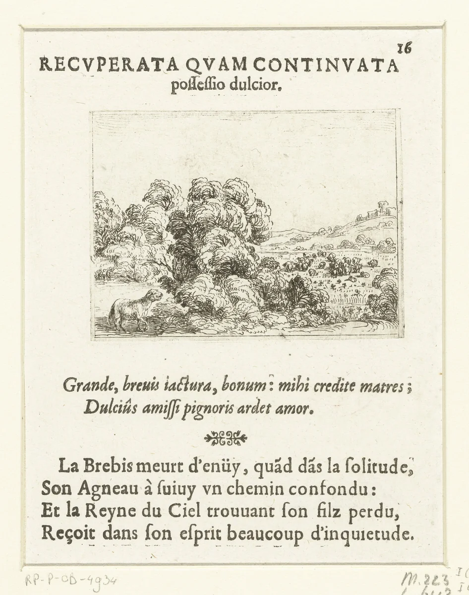 Een schaap roept haar lam by Jacques Callot, print, 1625-1629