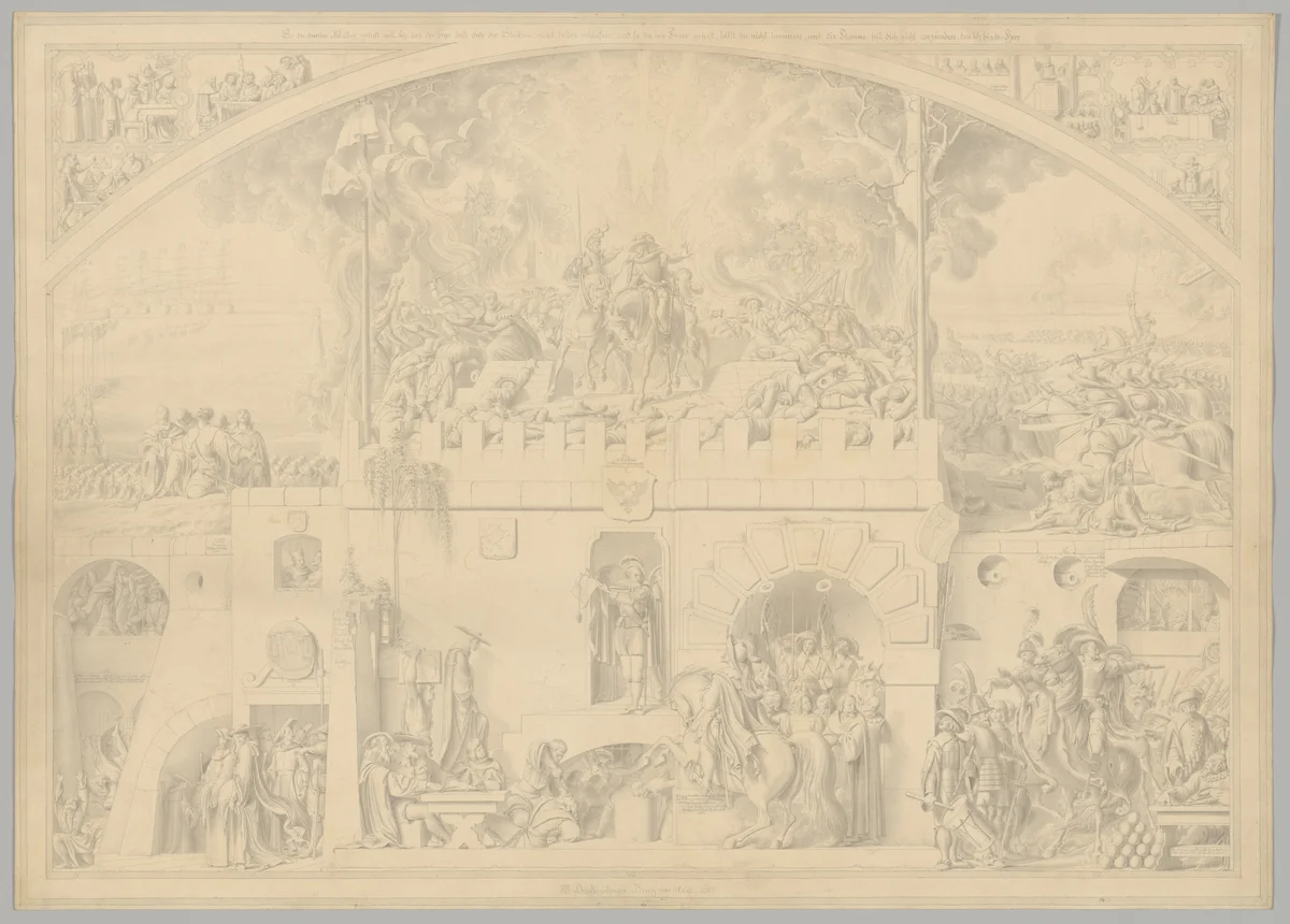 Preparatory Drawing for a Print Series on the History of Germany (Die Geschichte des deutschen Volkes in fünfzehn Bildern) by Carl Heinrich Hermann, drawing, 1851-1853