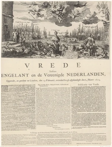 Allegorie op de vrede met Engeland, 1674 by Salomon Savery, print, 1667