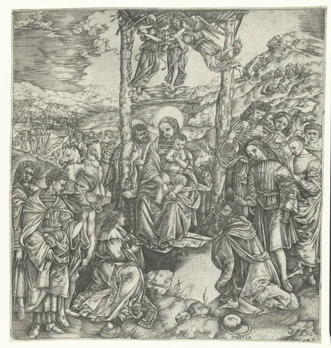 Aanbidding van de koningen by Unknown, print, 1510-1515