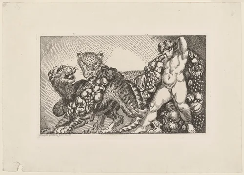 Bacchus Accompanied by a Leopard and a Tiger by James Northcote; Robert Pollard, print, 1792-1802