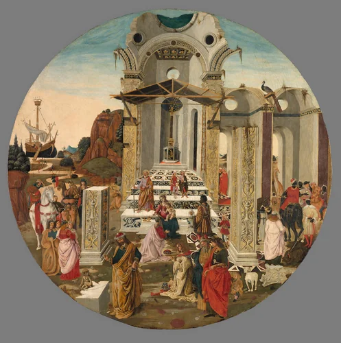 The Adoration of the Magi by Raffaello Botticini, painting, 1490-1500