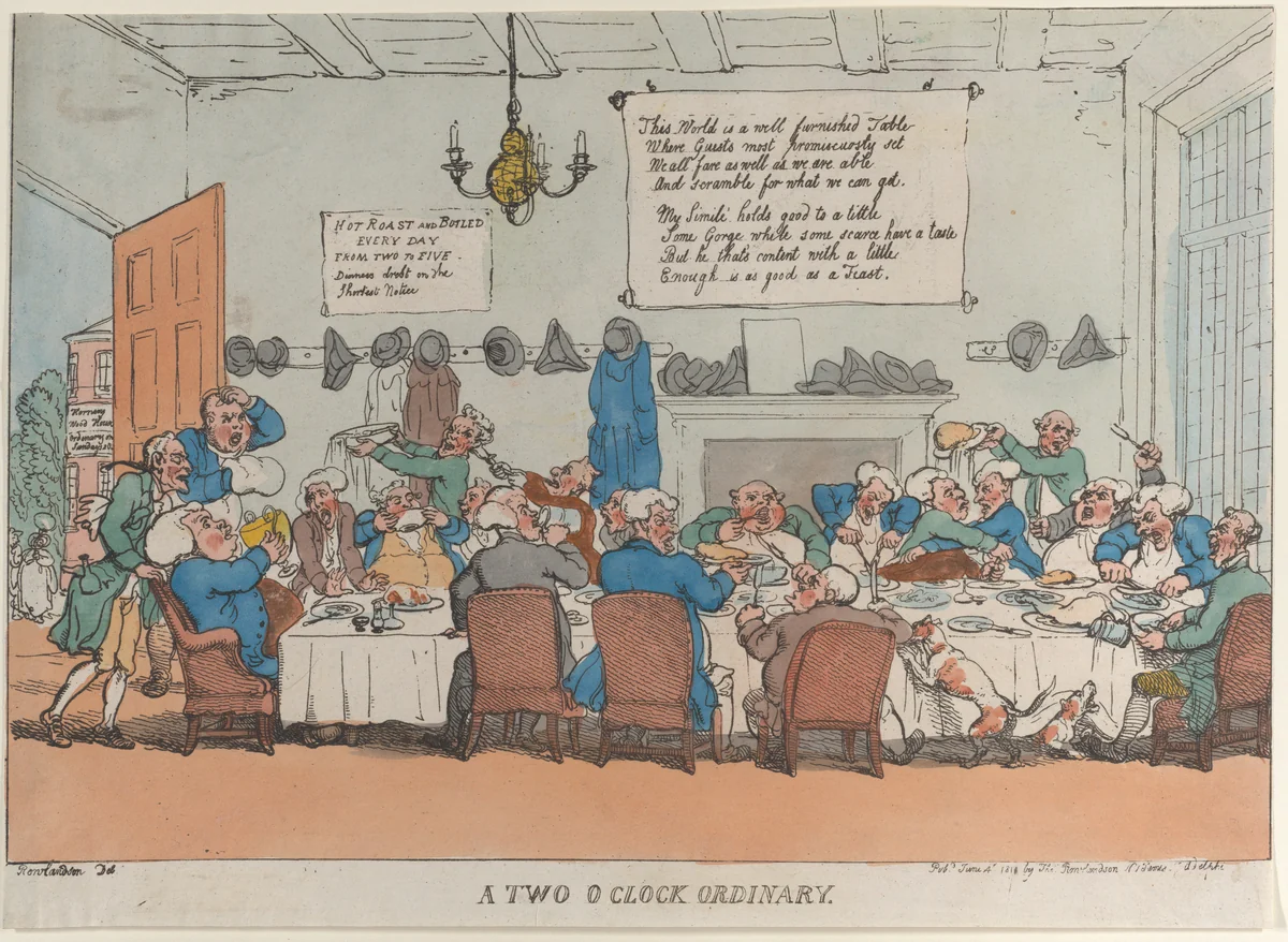 A Two O'Clock Ordinary by Thomas Rowlandson, print, 1811