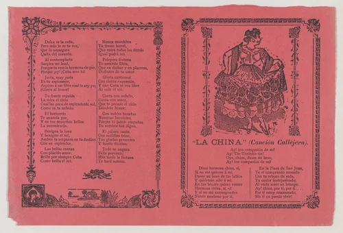 A broadsheet with a popular song 'La China' on the recto, on the verso the dance of 'Cuba Libre' by José Guadalupe Posada, print, 1895-1905