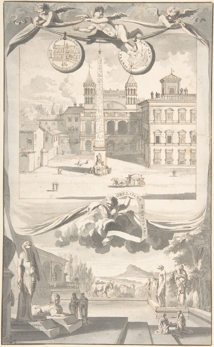 A View of the Obelisk and Saint John in Lateran (above) and a View of an Egyptian Site (?) (below) by Jan Goeree, drawing, 1690-1704