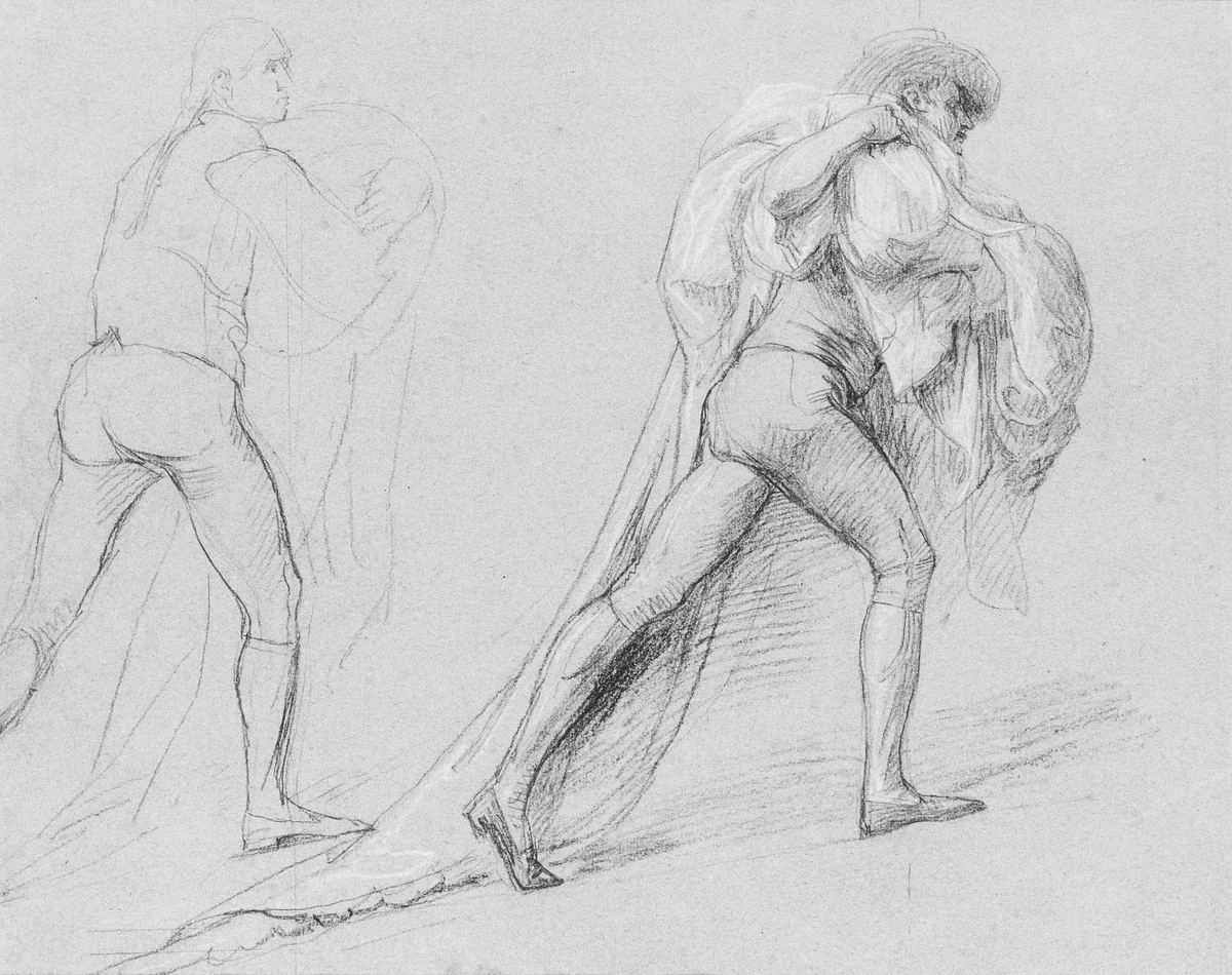Study for "The Surrender of the Dutch Admiral De Winter to Admiral Duncan, October 11, 1797": Two Studies of a Man with a Sail or Flag by John Singleton Copley, artwork, 1798