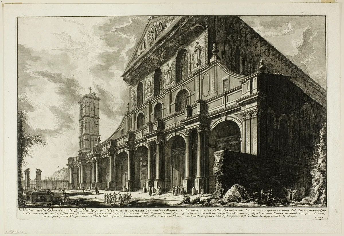View of the Basilica of S. Paolo fuori delle Mura [St. Paul outside the Walls], built by Constantine the Great, from Views of Rome by Giovanni Battista Piranesi, print, 1750-1759