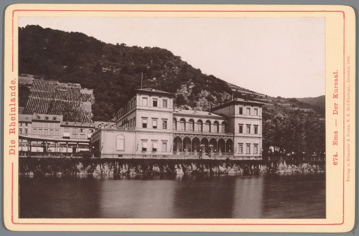 Gezicht op het kursaal in Bad Ems by anonymous, photograph, 1888